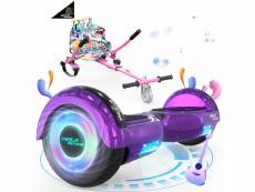 Mega motion hoverboard violet + kart rose pour enfants, hoverboard à deux roues de 6,5 pouces avec haut-parleur bluetooth, gokart gyropode avec lumièr