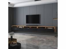 Meuble tv - rednaw - 300 cm - chêne wotan / noir brillant