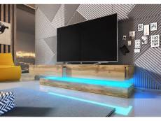 Meuble TV suspendu - 140 cm - Chêne wotan - Avec LED
