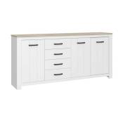 Meubletmoi - Buffet 206 cm 3 portes 4 tiroirs blanc mat décor bois clair - leane