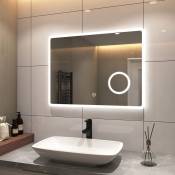 Miroir lumineux de salle de bain led Miroir avec éclairage Miroir Mural Grossissement 3x Miroir lumineux à économie d'énergie 80 x 60 cm avec