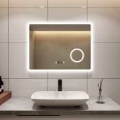 S'afielina - Miroir lumineux de salle de bain avec éclairage Miroir Mural Miroir lumineux à économie d'énergie 3x Grossissement 80 x 60 cm 6500K