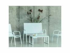 Salon de jardin détente en aluminium et textilène avalon table basse plateau en hpl blanc