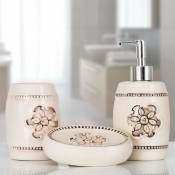 Set d'accessoires de salle de bain 3 pièces design florale Jioke Céramique Blanc crème - Crème