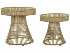 Set de 2 tables d'appoints en bois bambou et rotin