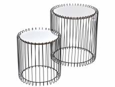 Set de tables basses rondes en métal noir et plateaux miroirs