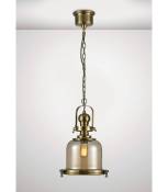 Suspension Riley Single Small Bell 1 Ampoule E27 laiton antique/Verre cognac