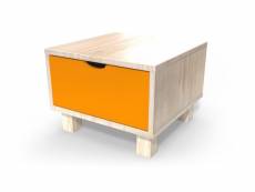 Table de chevet bois cube + tiroir vernis naturel,orange