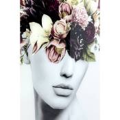 Tableau en verre femme fleurs automne 80x120cm Kare