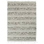 Thedecofactory - terra cotton relief - Tapis 100% coton bande blanc-sable 190x290 - Blanc sable