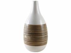 Vase décoratif bambou naturel et laqué blanc m2
