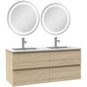 Acezanble - Ensemble meubles Salle de Bain 120cm double vasque et miroir lumineux rond Chêne Wotan