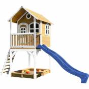 AXI Sarah Maison Enfant avec Bac à Sable & Toboggan bleu Aire de Jeux pour l'extérieur en marron & blanc Maisonnette / Cabane de Jeu en Bois FSC