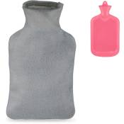 Bouillotte, poche eau chaude avec housse, volume de 1,5 l, grande bouteille, enfants & adultes, rose - gris - Relaxdays