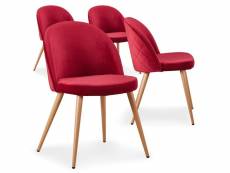 Chaise moderne velours rouge et pieds métal imitation bois skoda - lot de 4