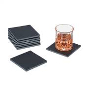 Dessous de verre en ardoise, lot de 8, supports carrés, h x l : 10 x 10 cm, pour boissons, anthracite - Relaxdays