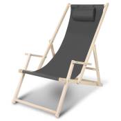 EINFEBEN Chaise longue pivotante pliante Chaise longue de plage Chaise longue de balcon Chaise en bois Gris Avec Mains Courantes - Gris