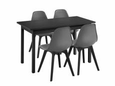 [en.casa] ensemble de table à manger et chaises set de table à manger et chaises mdf placage acier revêtu par poudre fritté plastique noir gris 120 cm