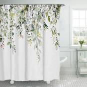 Ensembles de rideaux de douche verts avec 12 crochets, rideau de douche en tissu gaufré avec feuilles d&39aquarelle sur la plante supérieure avec