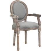 Homcom - Chaise de salle à manger chaise de salon médaillon style Louis xvi bois massif patiné sculpté tissu lin gris
