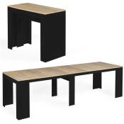 Idmarket - Table console extensible orlando 14 personnes 300 cm bois noir et façon hêtre - Multicolore