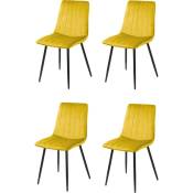 La Silla Española - Lot de quatre chaises de salle à manger de style vintage avec assise et dossier en velours Denia jaune moutarde.