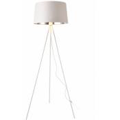 Lampadaire lampe lumière luminaire trépied manchester E27 métal textile hauteur 150 cm blanc argenté