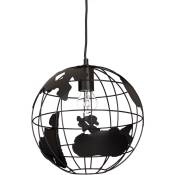 Lampe à suspension abat-jour boule globe monde métal