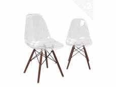 Lot de 2 chaises design polycarbonate pieds bois NEO