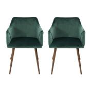 Lot de 2 chaises scandinaves velours vert pieds marron
