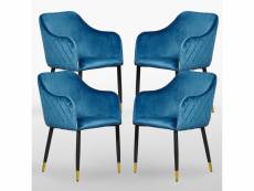 Lot de 4 chaises de salle à manger en velours bleu, verona - style vintage - salon chambre ou bureau
