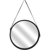 Miroir rond avec anse en pu 40 cm - Noir