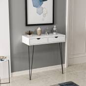 Nova - Table de console murale avec 2 tiroirs et pattes de fourche blanche modernes