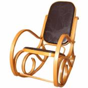 Rocking-chair, fauteuil à bascule M41, imitation bois de chêne, assise en cuir Patchwork, marron