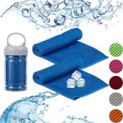 Serviette rafraichissante, lot de 2, microfibres, serviettes fraiches, pour fitness, sport et yoga, 90x30 cm, bleu