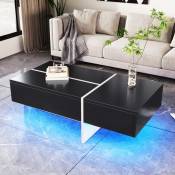 Table Basse ectangulaire, 100cm - laquée haute brillance, avec éclairage led, 3 Tiroirs plateau - noir - Noir