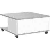 Table basse mobile 70x70x35,5 cm B�ton et blanc brillant