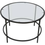 Table Basse Ronde, Table de Salon avec Dessus de Table en Verre, Cadre en Métal Noir, Ø 70 X H 45.5 cm