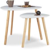Table d'appoint ronde lot de 2 en bois blanc table gigogne nordique scandinave, blanc nature - Relaxdays