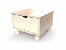 Table de chevet bois cube + tiroir vernis naturel , ivoire CHEVCUB-VIV