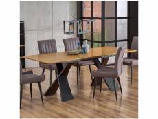 Table de salle à manger extensible avec pieds design en acier noir et plateau aspect chêne detroit 749