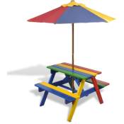 Table et bancs de pique-nique avec parasol pour enfants Bois