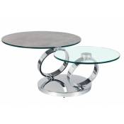 Table olympe à plateaux pivotants en verre et céramique ciment - gris
