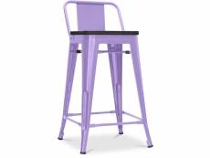 Tabouret de bar design industriel avec dossier - bois et acier - 60 cm - stylix violet pastel