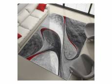 Un amour de tapis - grand tapis salon moderne design 240x340 cm - tapis salon rouge gris noir - tapis vague à poils ras graphique rectangulaire idéal