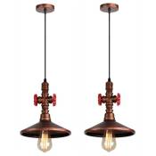 2PCS Lustre suspension tuyau d'eau métal créatif éclairage industriel chambre salon rétro suspension décorative - Rouille rouge