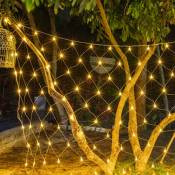 96 LEDs Filet Lumineuse Nettes Extérieure, 1.5M x 1.5M Guirlande Solaire Etanche Prise Courant,Jardin Patio Clôture, Blanc Chaud