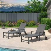 Aluminum Outdoor Chaise Lounge with Wheels and Armrests