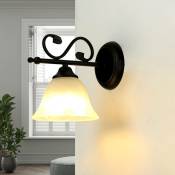 Applique d'intérieur Dorothea au design campagnard en forme de cloche en verre d'albâtre - Noir, blanc - noir, blanc