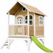 AXI - Tom Maison Enfant avec Toboggan vert clair | Aire de Jeux pour l'extérieur en marron & blanc | Maisonnette / Cabane de Jeu en Bois fsc - Marron